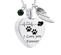Urne a Sospensione per Ceneri umane, Cuore con Cagnolino ECG Print di nascite e Incisione Ala di Angelo I Love You Forever Ash Necklace in Acciaio in Acciaio in Acciaio Urne