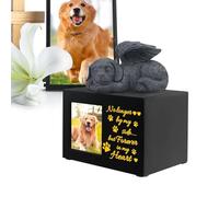 Urne per animali domestici per cani, urne per cani | urna in legno per cenere di gatto con angelo di cane - scatole funerali per animali domestici, motivo zampe con cornice per foto per il monumento