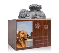 Urne per animali domestici per ceneri di cani e gatti, grandi urne funebri in acrilico per cremazione, scatola commemorativa con borsa per ceneri con cornice per foto (LJ007N dark wooden)