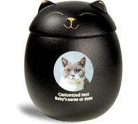 Urne per Ceneri per Gatti Personalizzate, Urne per Animali Domestici Personalizzate per Ceneri di Gatti Urna in Ceramica A Forma di Gatto Urne per Cremazione per Animali Do, Black, Big