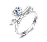 URONE Anello bassotto in argento Sterling 925 cane con cuore aprile pietra anello bassotto gioielli regali per donne amanti dei cani #8