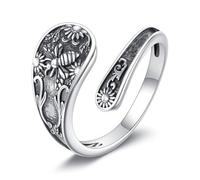 URONE Anello cucchiaio d'api, in argento Sterling con api e girasole, regalo da donna