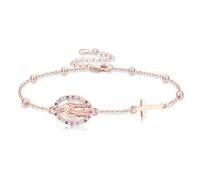 URONE Bracciale con la Vergine Maria in argento Sterling con perle di rosario con ciondolo a forma di croce "Virgen de Guadalupe", gioielli cristiani da donna, Argento sterling, Senza Gemstone