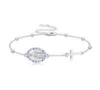 URONE Bracciale con la Vergine Maria in argento Sterling con perle di rosario con ciondolo a forma di croce "Virgen de Guadalupe", gioielli cristiani da donna, Argento sterling, Senza Gemstone