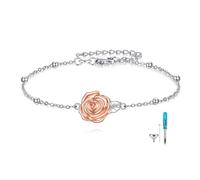 URONE Bracciale per urna in argento Sterling con fiori di rosa e cremazione, per donna
