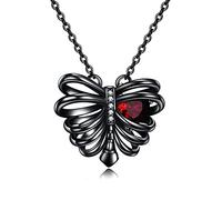URONE Collana a costine in argento Sterling con ciondolo nero con cuore rosso e zircone gotico Punk teschio gioielli regali di compleanno per donna