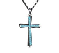 URONE Collana a croce da uomo, in argento Sterling 925, con croce nera, turchese, gioielli religiosi e cristiani
