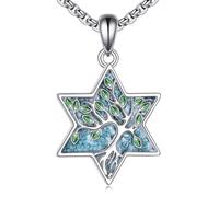 URONE Collana a forma di albero della vita, in argento Sterling 925, con ciondolo a forma di stella ebrea, gioiello da donna, Nessuna pietra preziosa