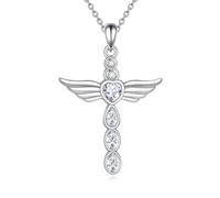 URONE Collana a forma di ali d'angelo, in argento sterling 925, con ciondolo a forma di croce, regalo per donna