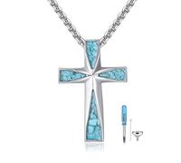 URONE Collana a forma di urna per cenere, in argento Sterling 925, ciondolo a forma di croce turchese per cenere, regalo commemorativo per la perdita di mamma e papà, Nessuna pietra preziosa