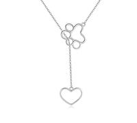 URONE Collana con ciondolo a forma di zampa per gatti e cani, in argento Sterling 925, con ciondolo a forma di cuore a Y, ideale come regalo per donne, Nessuna pietra preziosa