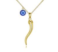URONE Collana con corno italiano, in argento Sterling 925, catena Cornicello portafortuna, amuleto di pepe italiano, gioiello occhio di demone, regalo per uomo e donna