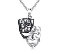 URONE Collana con maschere in commedia e tragedia, in argento sterling 925, con ciondolo a forma di maschere drammatiche, gioielli da donna