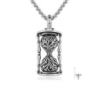 URONE Collana con urna a clessidra per cenere, in argento sterling 925, con ciondolo a forma di albero della vita, cenere, gioielli commemorativi, regali per le ceneri