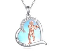 URONE Collana da calcio con pietra di luna, ciondolo a forma di cuore, in argento 925, per donne, sport, gioielli regalo per la squadra