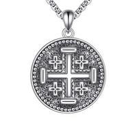 URONE Collana da uomo con croce di Gerusalemme in argento Sterling con ciondolo a forma di croce incrociata, regalo religioso