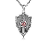 URONE Collana Il Cavaliere Templare Crociato, Argento Sterling 925, Armatura di Dio Amuleto Ciondolo Protezione Fede Cattolica Gioielli Regali Per Uomini E Donne, Nessuna pietra preziosa