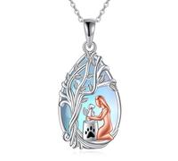 URONE Collana per cani in argento Sterling 925, con ciondolo a forma di cane e ragazza, con pietra di luna, regalo per donne e ragazze, Argento sterling, Nessuna pietra preziosa