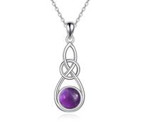 URONE Keltische Knoten Kette 925 Sterling Silber Mondstein/Türkis/Opale/Ametista Halskette Anhänger Irischer Schmuck Geschenke für Damen, Argento Sterling, Nessuna pietra preziosa