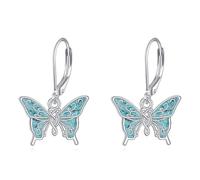 URONE Orecchini a forma di farfalla, in argento Sterling 925, turchese, orecchini pendenti a forma di farfalla, in argento 925, gioielli da donna