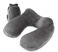UROPHYLLA - Cuscino da Viaggio in Morbido Velluto, Gonfiabile, per Aerei, Treno, Auto, casa e Ufficio, con Zaino e Comodo Velluto Grey Evelina