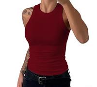 URPIZY Canottiera da donna a coste, 95% poliestere elasticizzato | Maglia elastica a costine, design a girocollo, stile basic, taglia S-XL, versatile