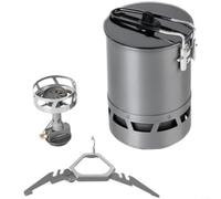 URPIZY Fornello da campeggio, bollitore da campeggio, per esterni, protezione dei venti esterni, leggero, set da campeggio compatto, in acciaio inox, con bruciatore, bollitore da esterno