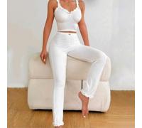URPIZY Pigiama in poliestere ed elastan, elastico e confortevole | Design senza maniche, con pizzo, traspirante, per notti calde, stile casual