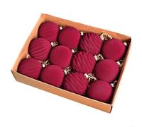 URPIZY Set di 12 palline per albero di Natale in velluto, colore rosso bordeaux, 6-8 cm, in plastica, per decorazioni festive su albero di Natale, ghirlanda o decorazione da tavolo (A)