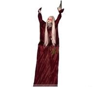 URPIZY Statuetta a dondolo per Halloween, con sensore di movimento, occhi luminosi e suono, 73 cm, decorazione da appendere per case infestate o feste (bianco/rosso) (rosso)