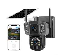 URPIZY Telecamera di sorveglianza solare WLAN Dual Lens per esterni, con sensore di movimento PIR, orientabile a 360°, telecamera PTZ 2K HD, visione notturna, IP66, impermeabile, pannello solare (nero