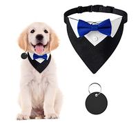 URROMA 1 bandana formale per smoking per cani, collare per matrimonio per cani, con papillon blu, regolabile, nero, per animali domestici, fazzoletto da collo, per cani e gatti di piccola taglia, S