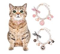 URROMA 2 pezzi collare di perle per animali domestici, design con fiocco regolabile, collana per gatti di piccola taglia, S
