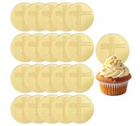 URROMA 20 decorazioni rotonde dorate per cupcake, a forma di croce, per baby shower, Natale, battesimo, comunione, battesimo, chiesa, celebrazione, decorazione religiosa