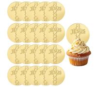 URROMA 20 decorazioni rotonde dorate per cupcake, con croce e Gesù, per baby shower, Natale, battesimo, comunione, battesimo, chiesa, celebrazione, decorazione religiosa
