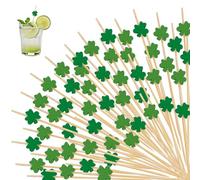 URROMA 200 stuzzicadenti da cocktail a foglia di trifoglio, 11,4 cm, in bambù, per bevande, cibo, frutta, antipasti, panini, decorazioni per il giorno di San Patrizio