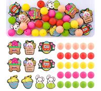 URROMA 35 perline in silicone per feste pasquali, perline focali 3D colorate includono ciondoli a forma di coniglietto e uovo, per braccialetti e collane fai da te