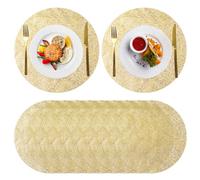 URROMA 50Pcs Golden Pasto Mat monouso Tappetino da Pranzo in Lamina d'oro Griglia Tappetino da Pranzo Cuscino Circolare Tovagliette d'oro USA e Getta Decorazioni per Feste di Nozze