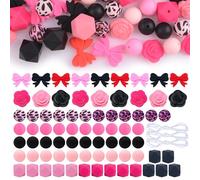 URROMA 75 perline in silicone nero rosa fiocco rosa perline focali in silicone leopardato ottagonale per penna ghirlanda collana braccialetto fai da te
