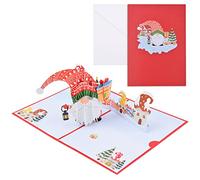 URROMA Biglietto di auguri pop-up 3D di Natale, fatto a mano, con Babbo Natale, gnomo, per Natale, vacanze, regalo di Natale, 12,7 x 17,8 cm
