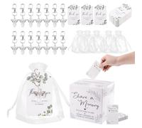 URROMA Bomboniere funerarie, 50 schede di memoria con scatola dei ricordi per celebrazione della vita, portachiavi con angelo, sacchetti di organza con etichette di ringraziamento per feste