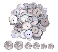 URROMA Bottoni con perla, 60 bottoni grigi a due occhi, con bordi sottili, adatti per vari vestiti, cucito, fai da te, artigianato, accessori di abbigliamento, bottoni 15 mm/18 mm/23 mm