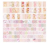 URROMA Carta per scrapbooking, 200 pezzi rosa tema diario scrapbook carte rosa floreale plaid notebook materiale diario forniture fai da te album fotografico