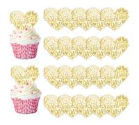 URROMA Decorazioni per cupcake in acrilico con scritta 'Love Gold', per San Valentino, 20 pezzi, a forma di cuore, per torte di San Valentino