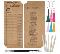 URROMA Elenco di lettura dei segnalibri, 3 registri di lettura in carta kraft a colori con foro, 3 libri tracker, elenco di letture personali, segnapagina, per scuola, 20 x 7,5 cm