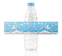 URROMA Etichette per bottiglie d'acqua per baby shower, 48 pezzi, blu, per rivelare il genere del bambino, etichette adesive per bottiglie d'acqua per ragazzi
