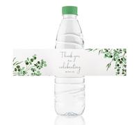 URROMA Etichette per bottiglie d'acqua per matrimoni, con scritta "Thank You", 100 pezzi, per bottiglie d'acqua verdi, foglie di eucalipto, etichette adesive per bottiglie d'acqua, per compleanno,