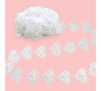 URROMA Nastro in organza bianco con cuori, 4,5 m, bordo in pizzo con perle ricamate, da cucire su fiocco 3D, per decorazioni fai da te e matrimoni