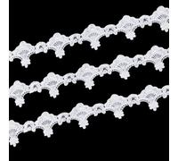 URROMA Nastro in pizzo 3D con perle e fiori, 4,5 m, in organza, bianco, ricamato, per fai da te, artigianato, abiti da sposa