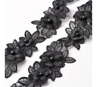 URROMA Nastro in pizzo nero con fiori, 2,18 m, nastro in organza ricamato, bordo in pizzo, per cucito fai da te, decorazione domestica, 5,5 cm di larghezza